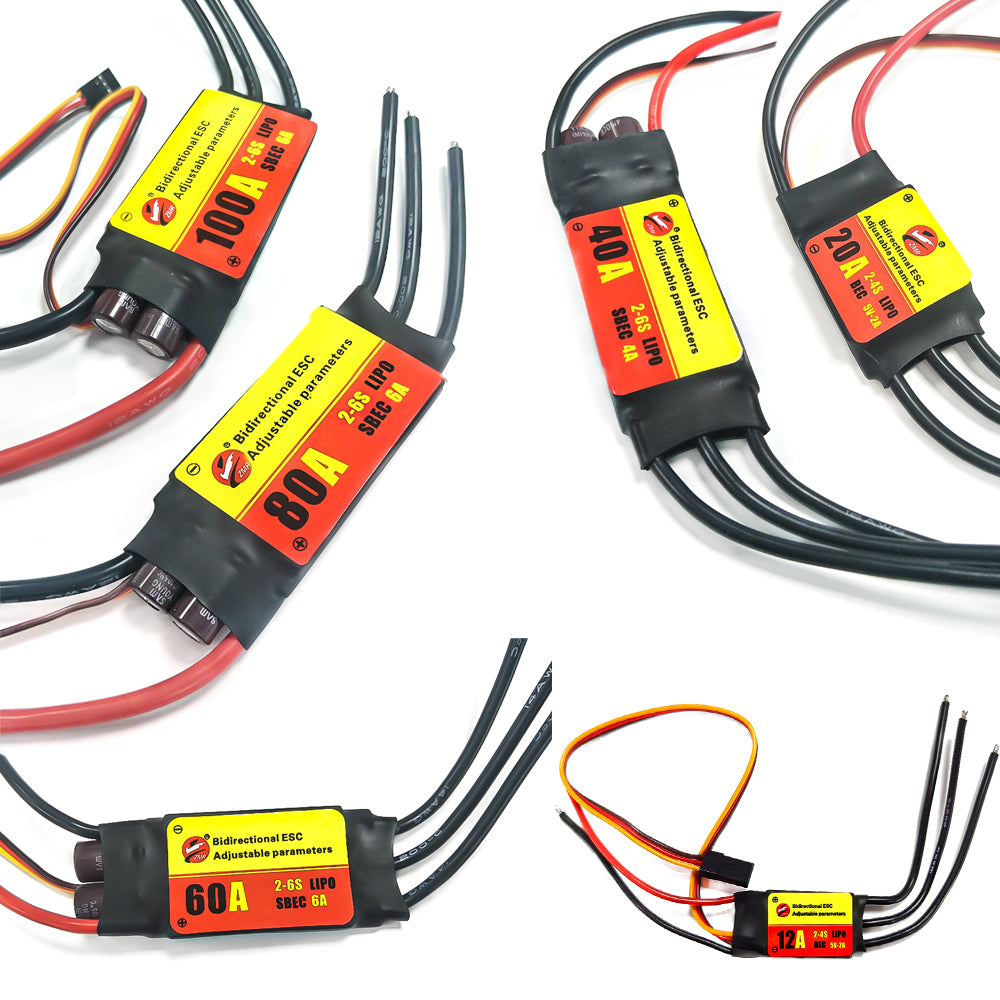 ZMR 12A/20A/30A/40A/60A/80A/100A Bidirectional Adjustable Brushless ESC for Remote Control Car Pneumatic Underwater Propeller