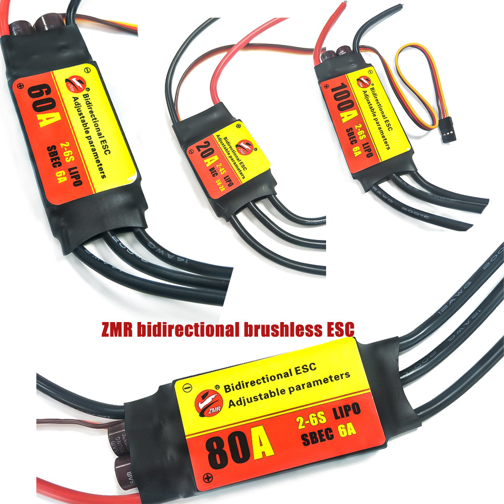 ZMR 12A/20A/30A/40A/60A/80A/100A Bidirectional Adjustable Brushless ESC for Remote Control Car Pneumatic Underwater Propeller