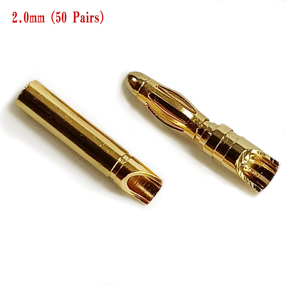 Amass 50/100Pairs 2mm 3.5mm 4mm Gold-Plated Bullet Male Female Banana Plug Connector for DIY RC Lipo Battery ESC Plug