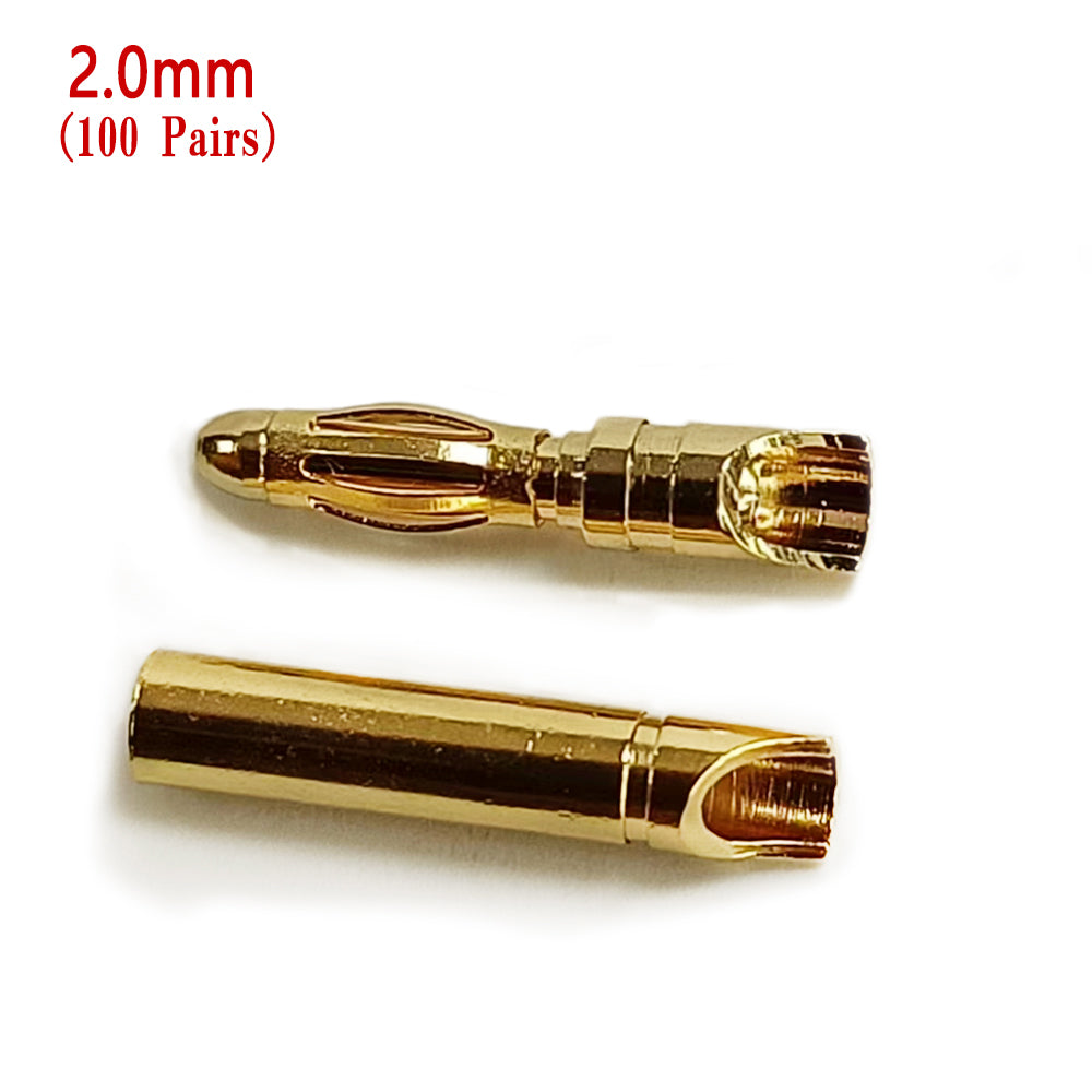 Amass 50/100Pairs 2mm 3.5mm 4mm Gold-Plated Bullet Male Female Banana Plug Connector for DIY RC Lipo Battery ESC Plug