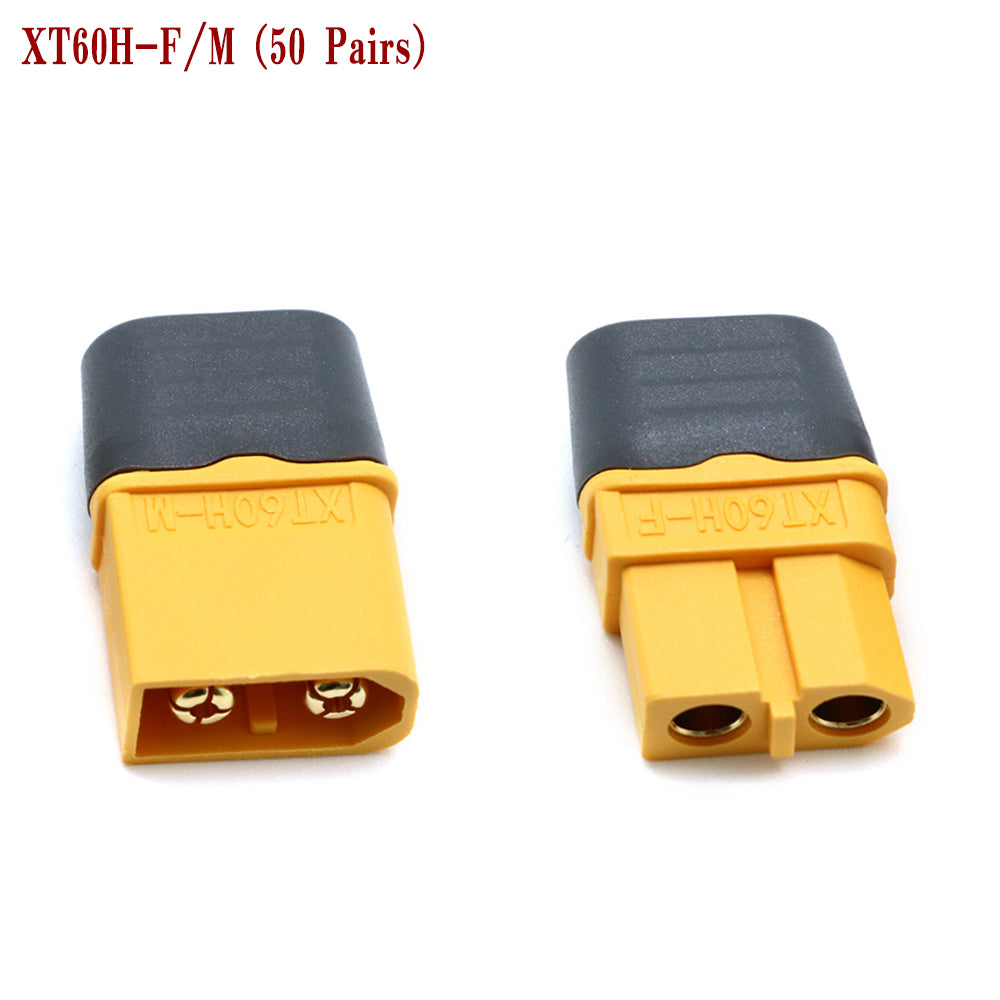 Amass 50 Pairs XT60H Bullet Connector Plug Upgrated of XT60 Sheath Female Male Gold Plated for RC Parts