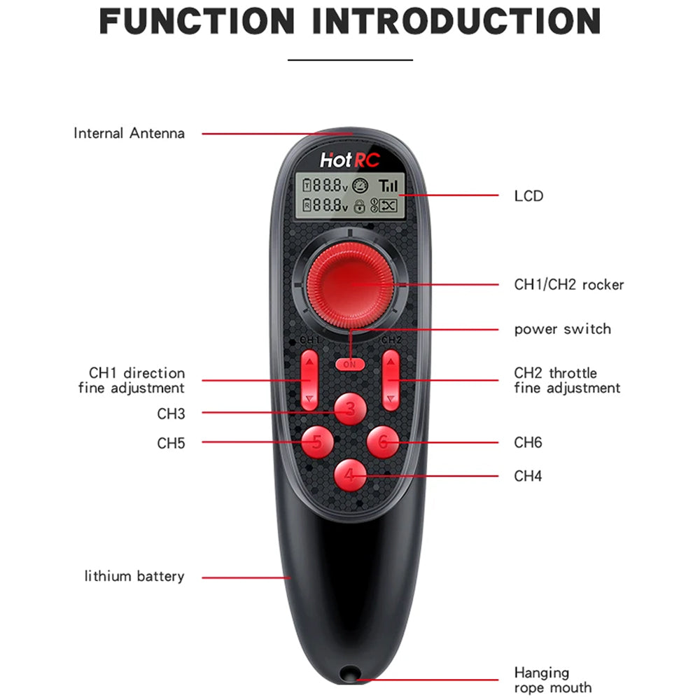 HOTRC DS600 6CH 2.4GHz Remote Controller with F-06A 6 Channel Receiver for RC Fishing Boat