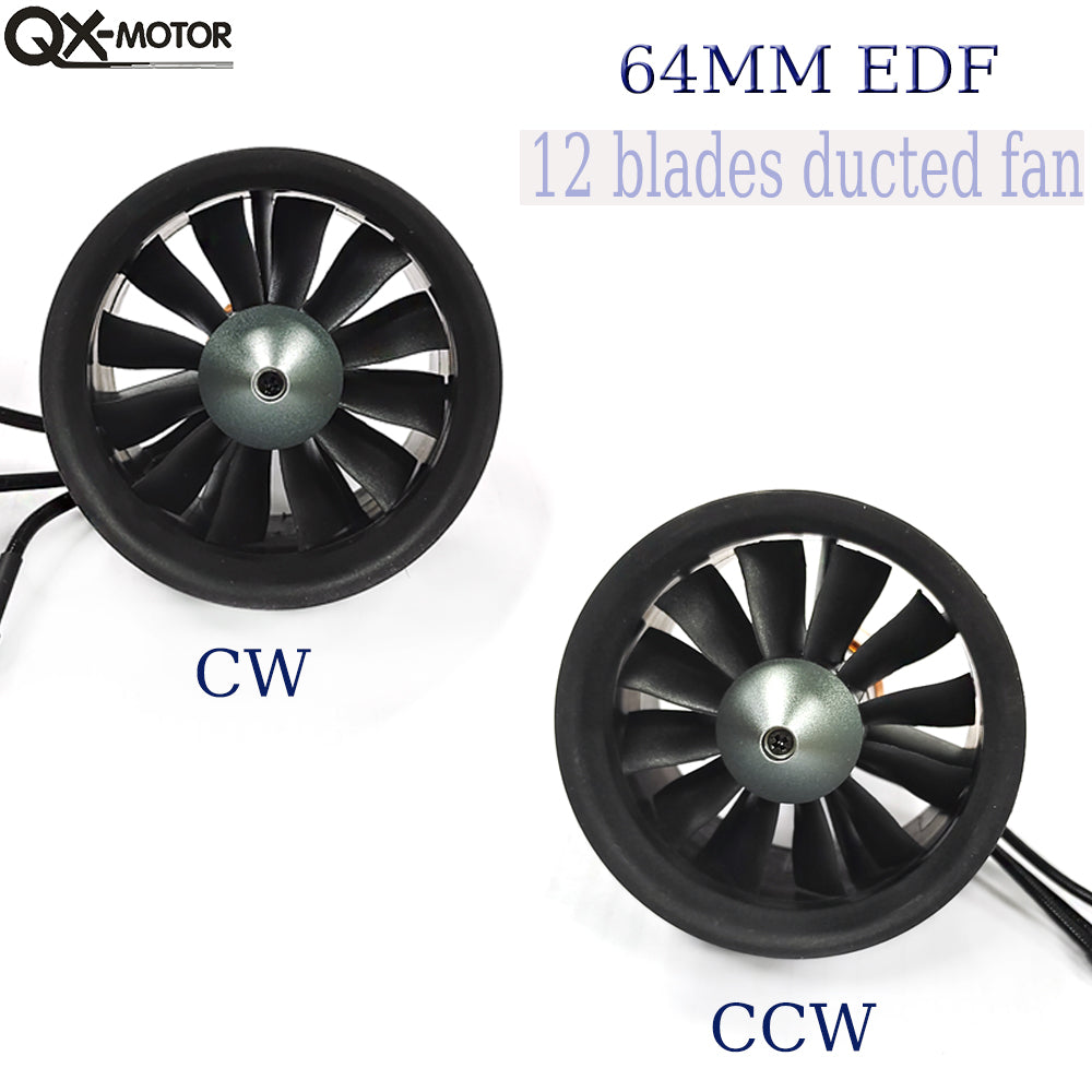 QX-MOTOR 64mm EDF 12 blades ducted fan CW CCW with QF2822 2100KV/2300KV/3300KV/4300KV brushless motor for RC aircraft