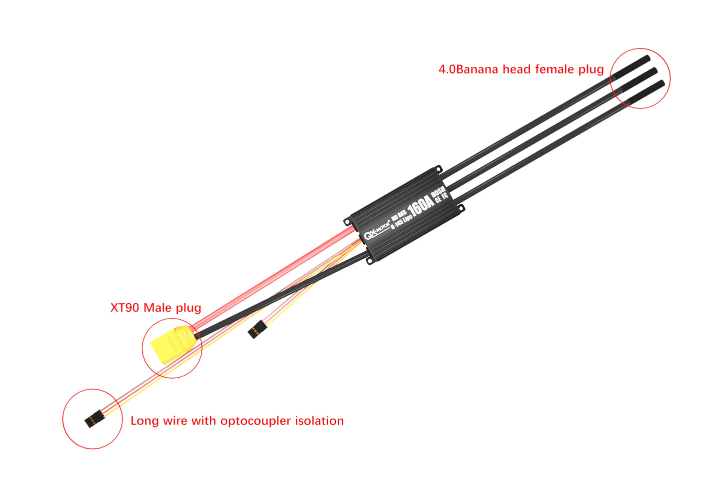 QX-MOTOR 160A 6-14S Lipo Brushless ESC No BEC for 90MM EDF RC Aircraft Quadcopter