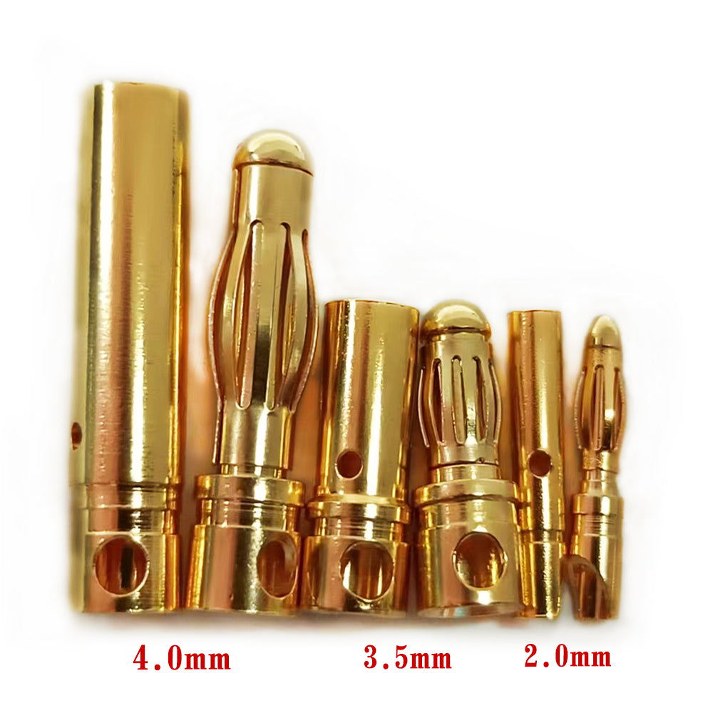 Amass 50/100Pairs 2mm 3.5mm 4mm Gold-Plated Bullet Male Female Banana Plug Connector for DIY RC Lipo Battery ESC Plug