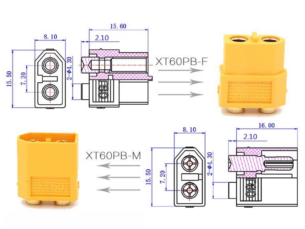 Amass 50Pairs XT60PB Plug Lithium Battery Male Female Head Socket Onboard Vertical Welding Plate Connector