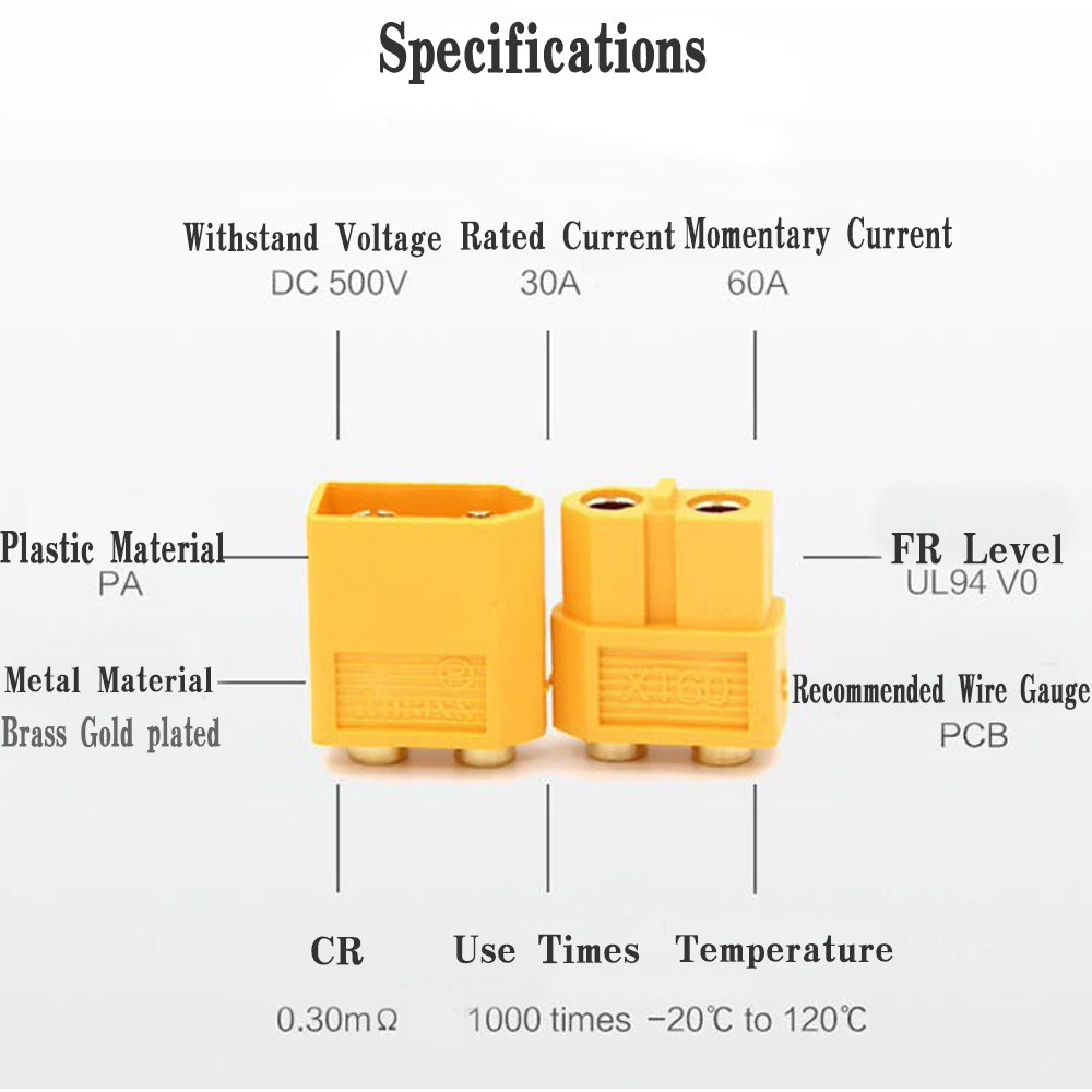 Amass 50Pairs XT60PB Plug Lithium Battery Male Female Head Socket Onboard Vertical Welding Plate Connector