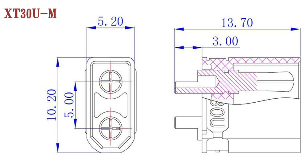 50Pairs Amass XT30U XT30 Upgrade Male Female Plug Connector Adapters forRemote Control Toy Part Lipo Battery ESC Accessory