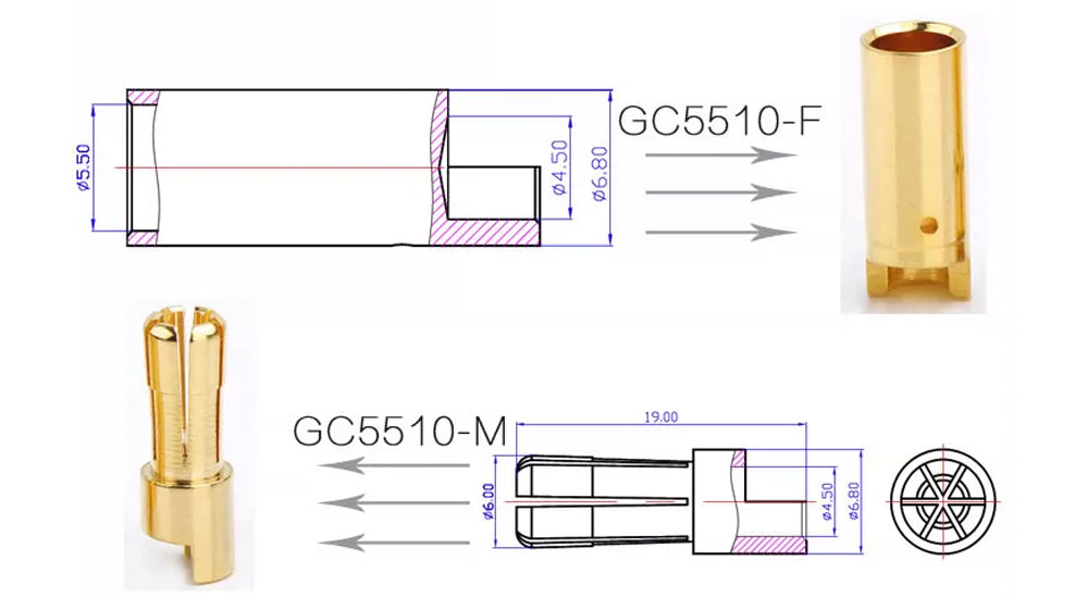 50Pairs Amass Bullet Banana Plug Connector  5.5mm 6mm  8mm Male Female for RC Lipo Battery ESC Motor