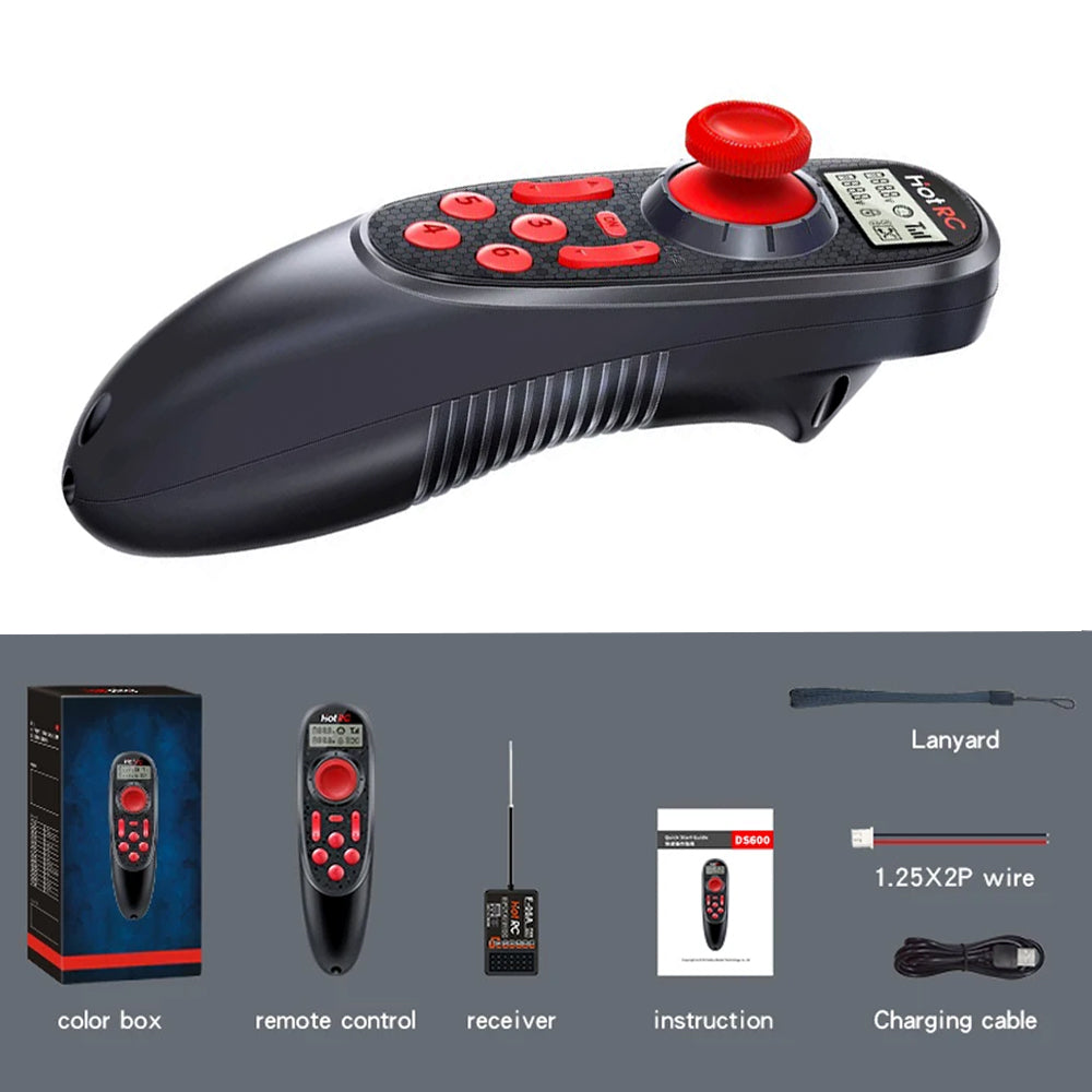 HOTRC DS600 6CH 2.4GHz Remote Controller with F-06A 6 Channel Receiver for RC Fishing Boat