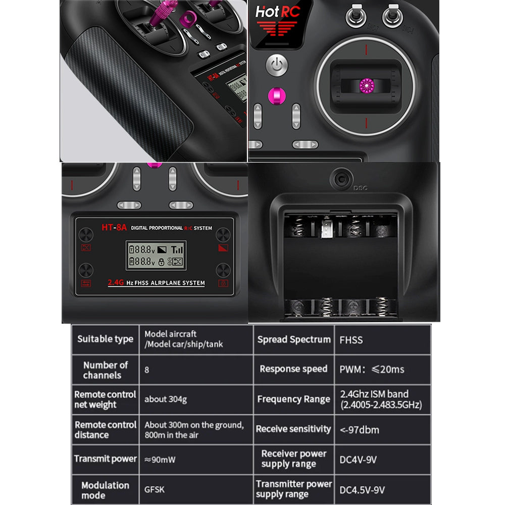 Hotrc HT-8A Transmitter 2.4G 8CH 4.5-9V PWM FHSS Remote Control with F-08A Receiver For RC Aircraft Car Boat