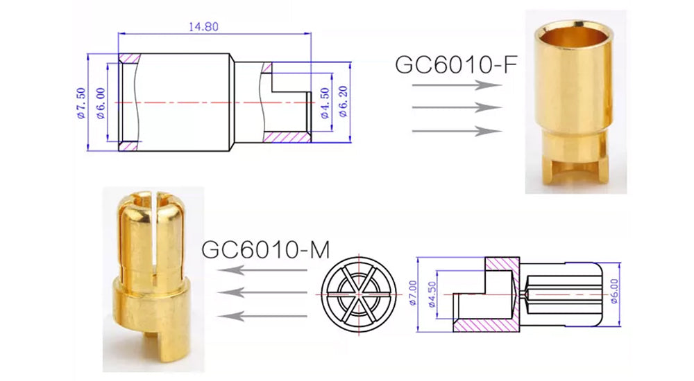 50Pairs Amass Bullet Banana Plug Connector  5.5mm 6mm  8mm Male Female for RC Lipo Battery ESC Motor