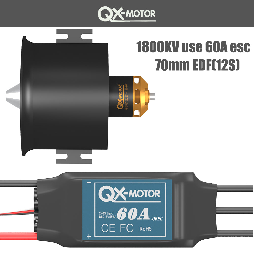 QX-MOTOR 70mm EDF Jet 12 Blade Ducted Fan With 4S 6S Motor 60a 80a ESC for FMS / FREEWING RC Airplane Model Plane Parts