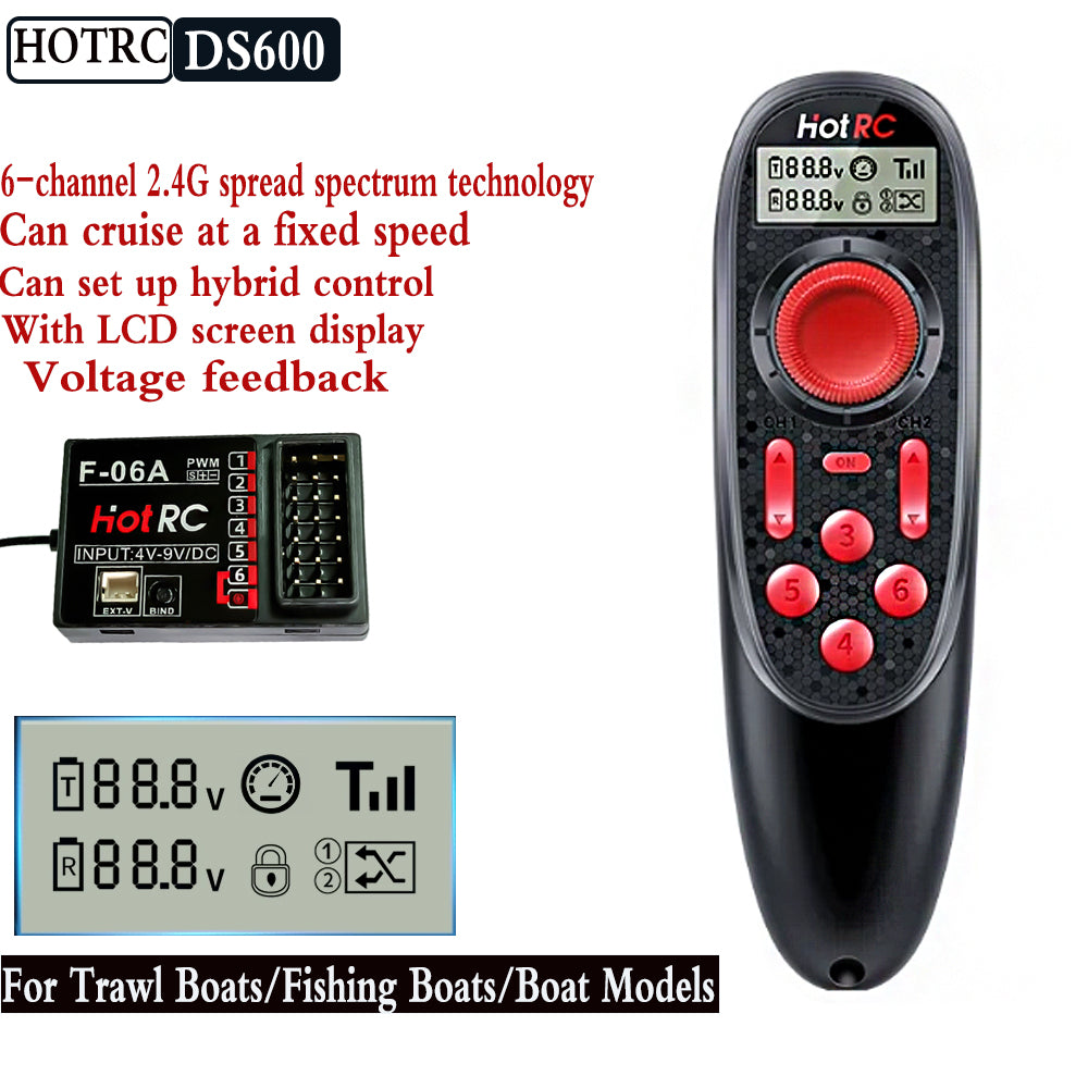 HOTRC DS600 6CH 2.4GHz Remote Controller with F-06A 6 Channel Receiver for RC Fishing Boat