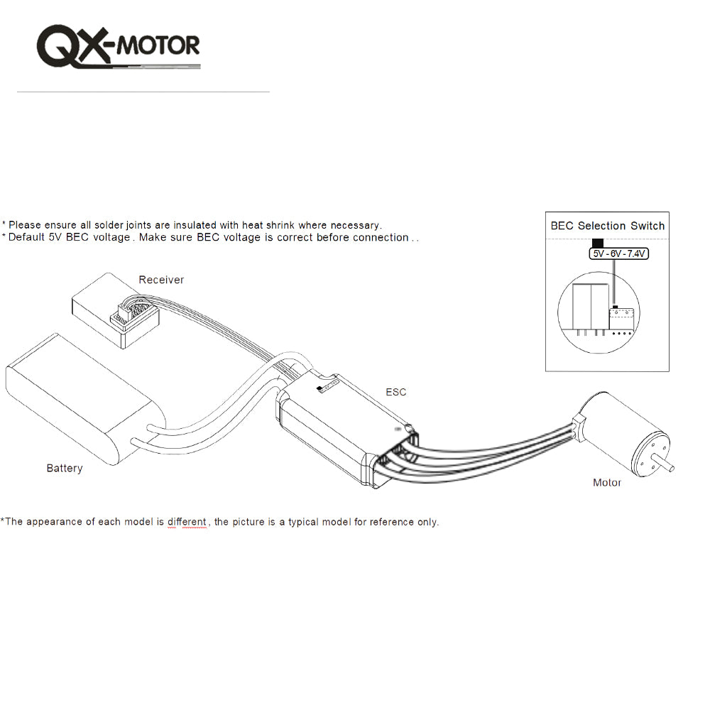 QX-MOTOR 120A ESC 3-6S with BEC, suitable for various types of remote-controlled toy drones, toy boats