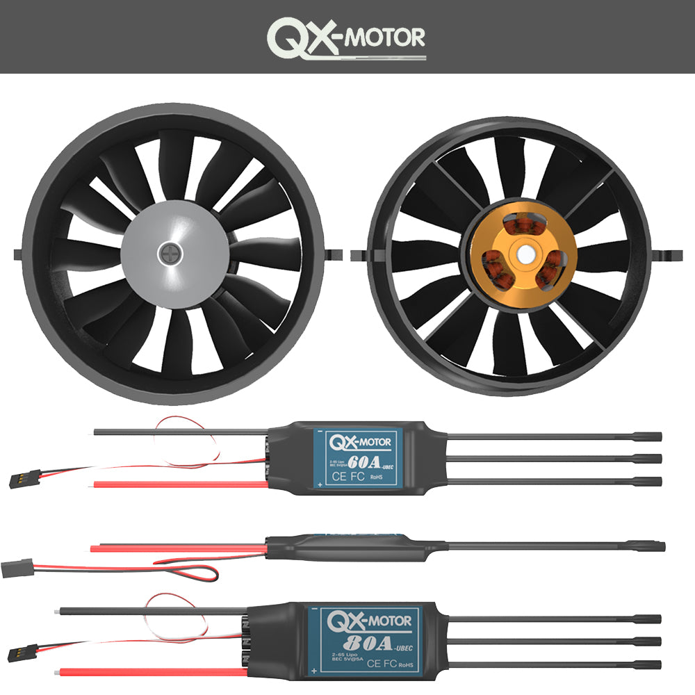 QX-MOTOR 70mm EDF Jet 12 Blade Ducted Fan With 4S 6S Motor 60a 80a ESC for FMS / FREEWING RC Airplane Model Plane Parts