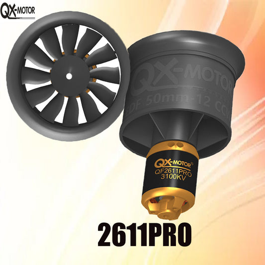 QX-MOTOR 50mm QF2611Pro 3100/3750KV (CW/CCW) EDF ducted fan with 12 blades for controlling toy parts