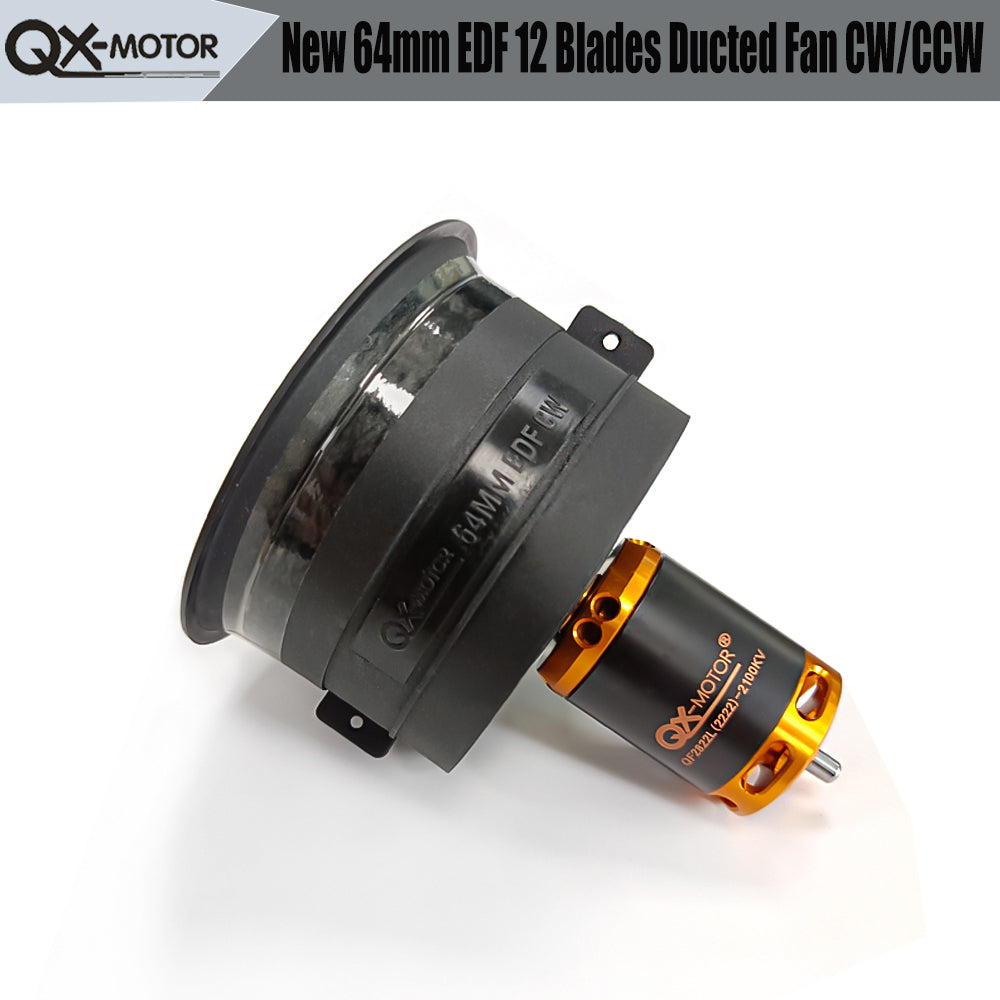 QX-MOTOR new 64mm EDF 12 Blades Ducted Fan CW/CCW with QF2822 2100KV 2300KV 3300KV 4300KV Brushless Motor for Remote control toy