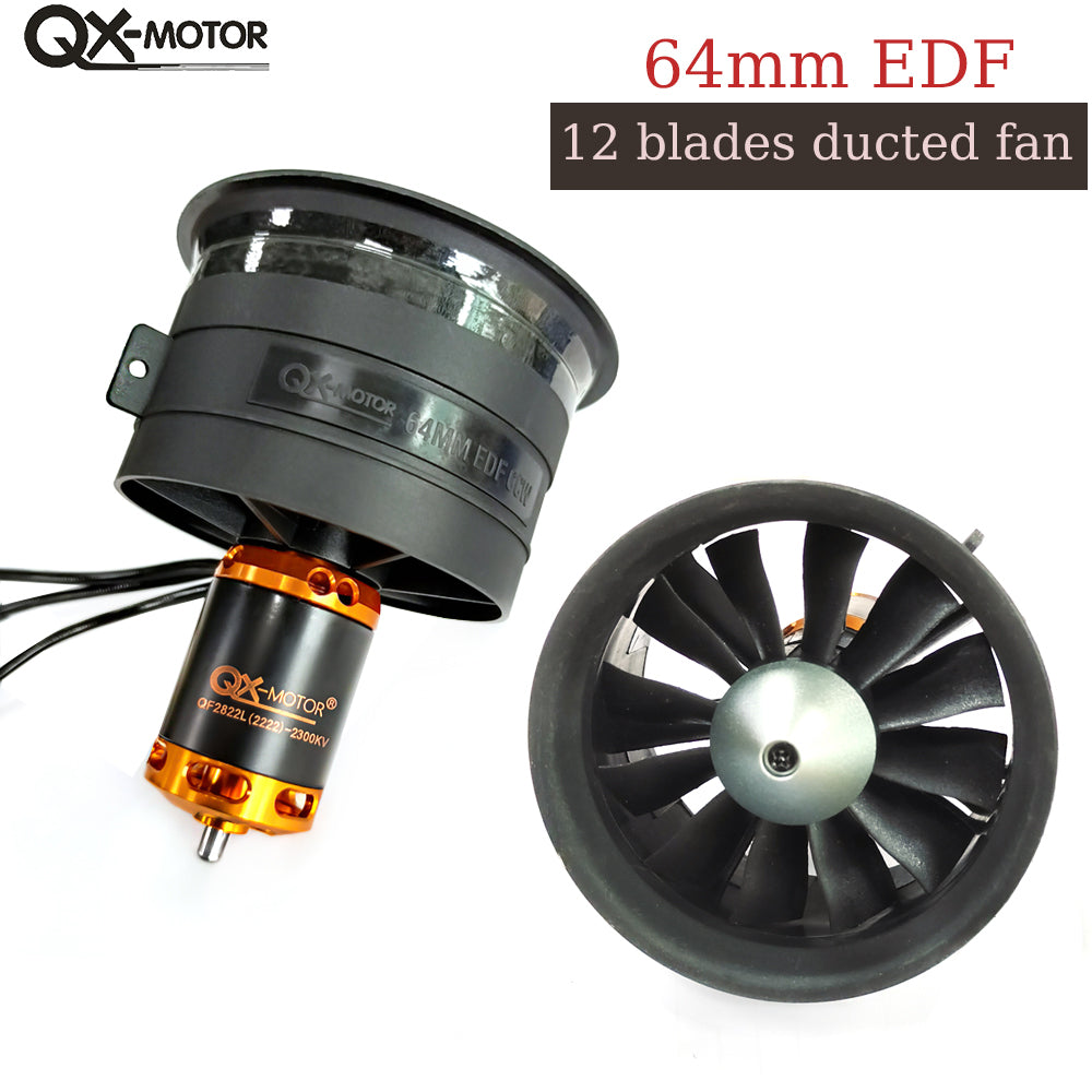 QX-MOTOR 64mm EDF 12 blades ducted fan CW CCW with QF2822 2100KV/2300KV/3300KV/4300KV brushless motor for RC aircraft