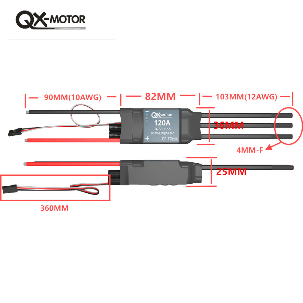 QX-MOTOR 120A ESC 3-6S with BEC, suitable for various types of remote-controlled toy drones, toy boats