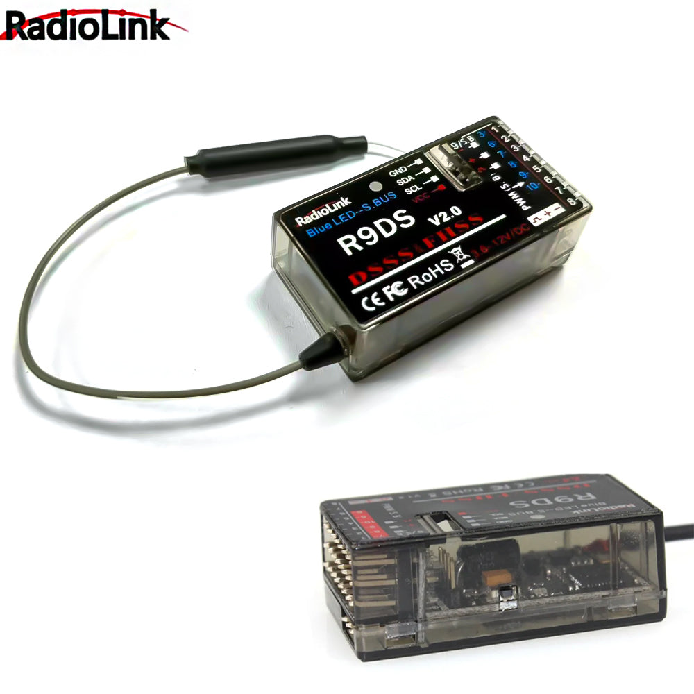 Radiolink Left Hand AT9S Pro Remote Control System 7.4~18.0V 2.4G 12CH DSSS FHSS Radio Transmitter with R9DS Receiver for Car Boats Drone