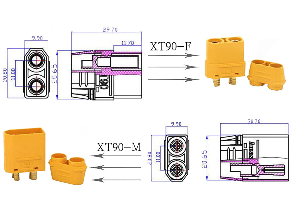 Amass XT90 Male Female Bullet Plug Connector Gold Plated XT-90 Banana Plug Jack Bullet Adapter For RC Lipo Battery Toys Parts