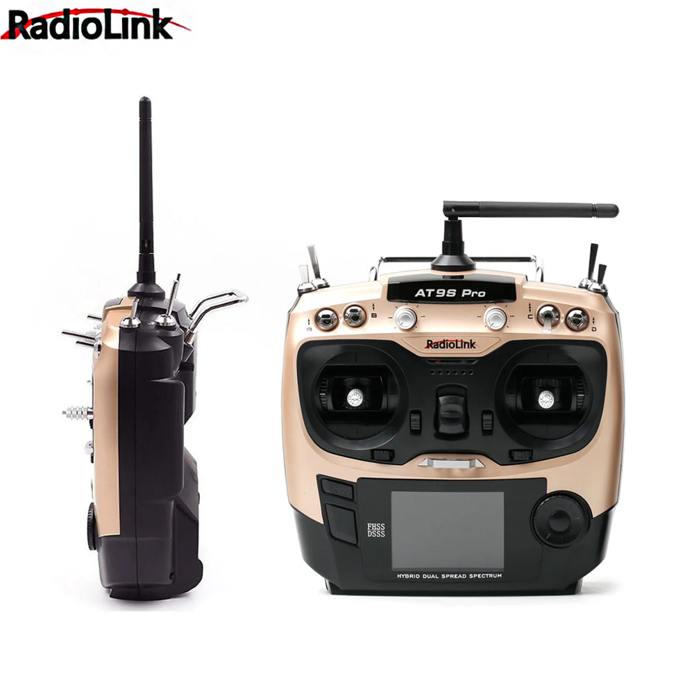 Radiolink Left Hand AT9S Pro Remote Control System 7.4~18.0V 2.4G 12CH DSSS FHSS Radio Transmitter with R9DS Receiver for Car Boats Drone