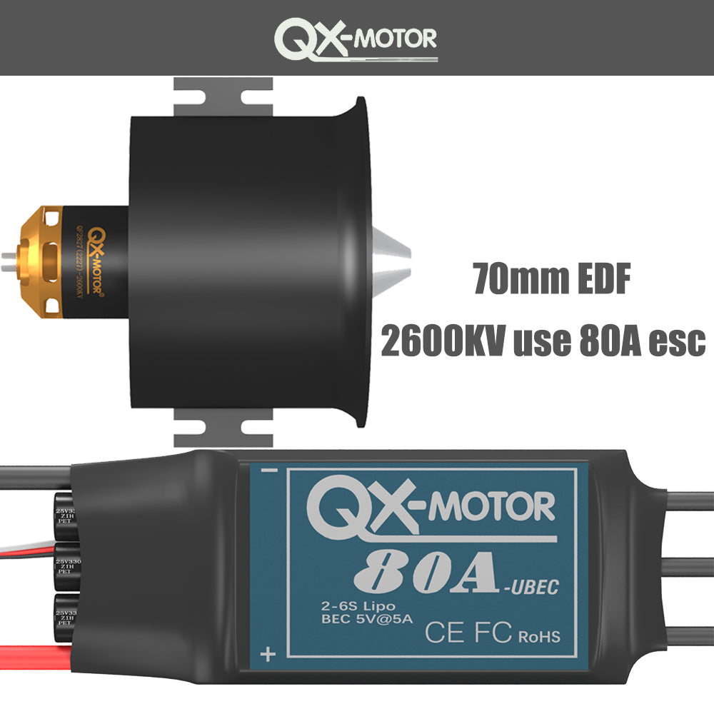 QX-MOTOR 70mm EDF Jet 12 Blade Ducted Fan With 4S 6S Motor 60a 80a ESC for FMS / FREEWING RC Airplane Model Plane Parts