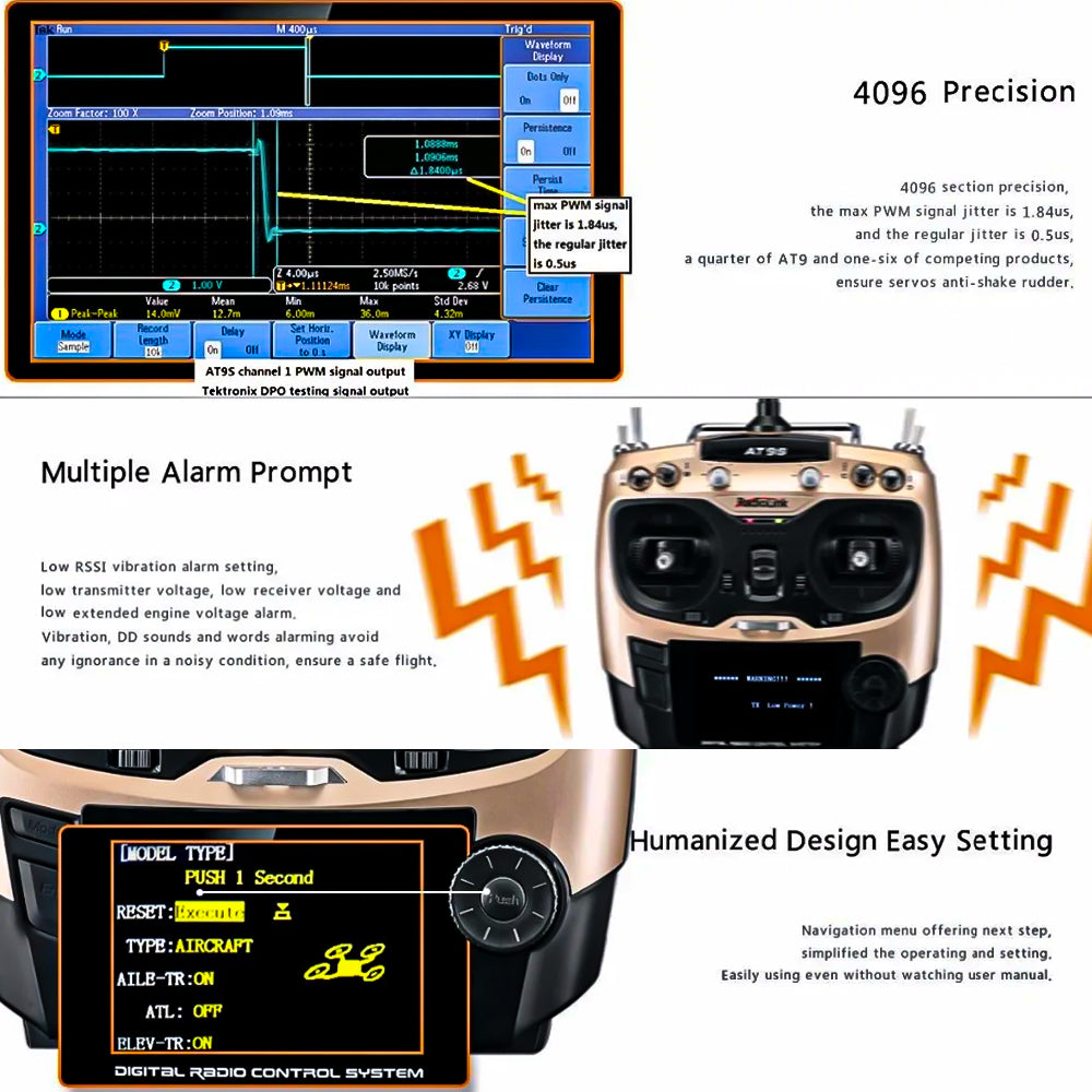 Radiolink Left Hand AT9S Pro Remote Control System 7.4~18.0V 2.4G 12CH DSSS FHSS Radio Transmitter with R9DS Receiver for Car Boats Drone