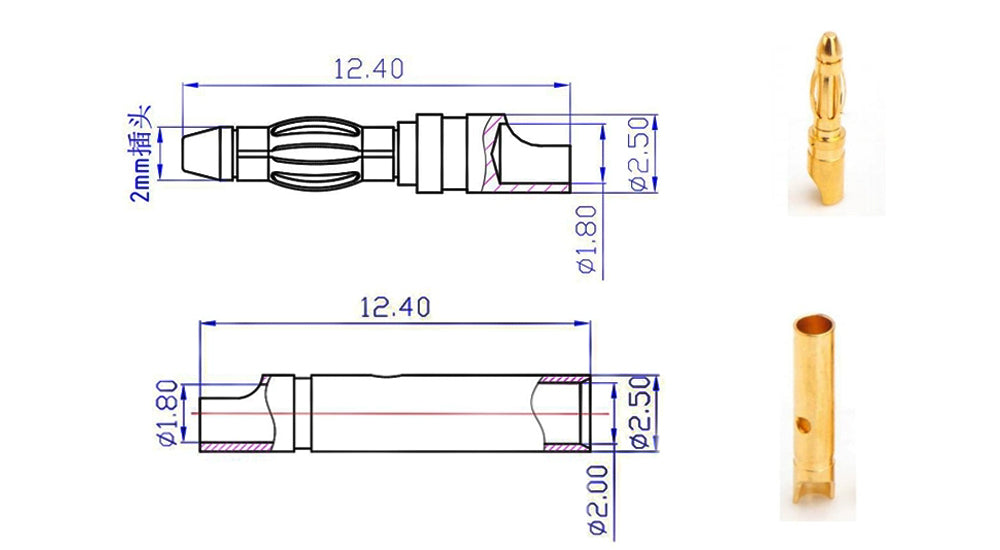 Amass 50/100Pairs 2mm 3.5mm 4mm Gold-Plated Bullet Male Female Banana Plug Connector for DIY RC Lipo Battery ESC Plug