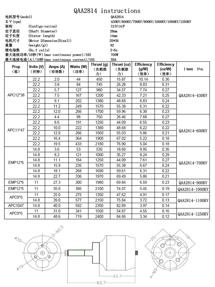 QX-MOTOR QAA2814 2814 3536 600KV 700KV 900KV 1000KV 1100KV 1250KV Brushless Motor CW CCW for RC 3D fixed-wing Aircraft Airplane Remote control toy parts