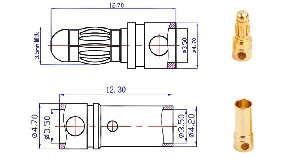 Amass 50/100Pairs 2mm 3.5mm 4mm Gold-Plated Bullet Male Female Banana Plug Connector for DIY RC Lipo Battery ESC Plug