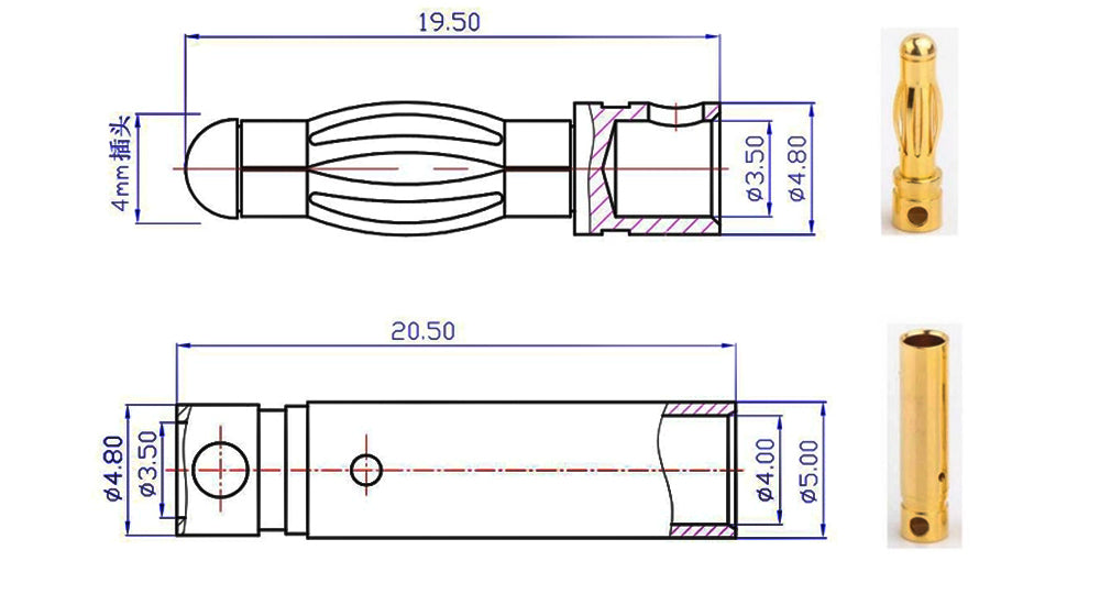 Amass 50/100Pairs 2mm 3.5mm 4mm Gold-Plated Bullet Male Female Banana Plug Connector for DIY RC Lipo Battery ESC Plug