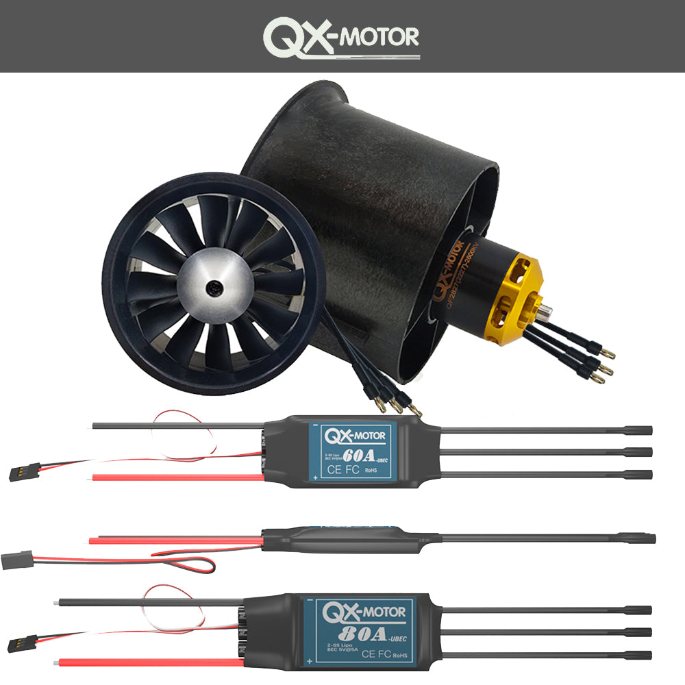 QX-MOTOR 70mm EDF Jet 12 Blade Ducted Fan With 4S 6S Motor 60a 80a ESC for FMS / FREEWING RC Airplane Model Plane Parts