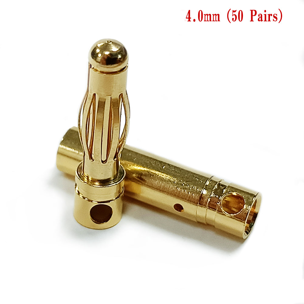 Amass 50/100Pairs 2mm 3.5mm 4mm Gold-Plated Bullet Male Female Banana Plug Connector for DIY RC Lipo Battery ESC Plug