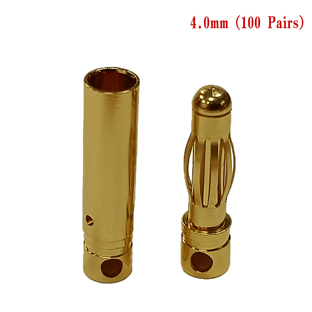 Amass 50/100Pairs 2mm 3.5mm 4mm Gold-Plated Bullet Male Female Banana Plug Connector for DIY RC Lipo Battery ESC Plug