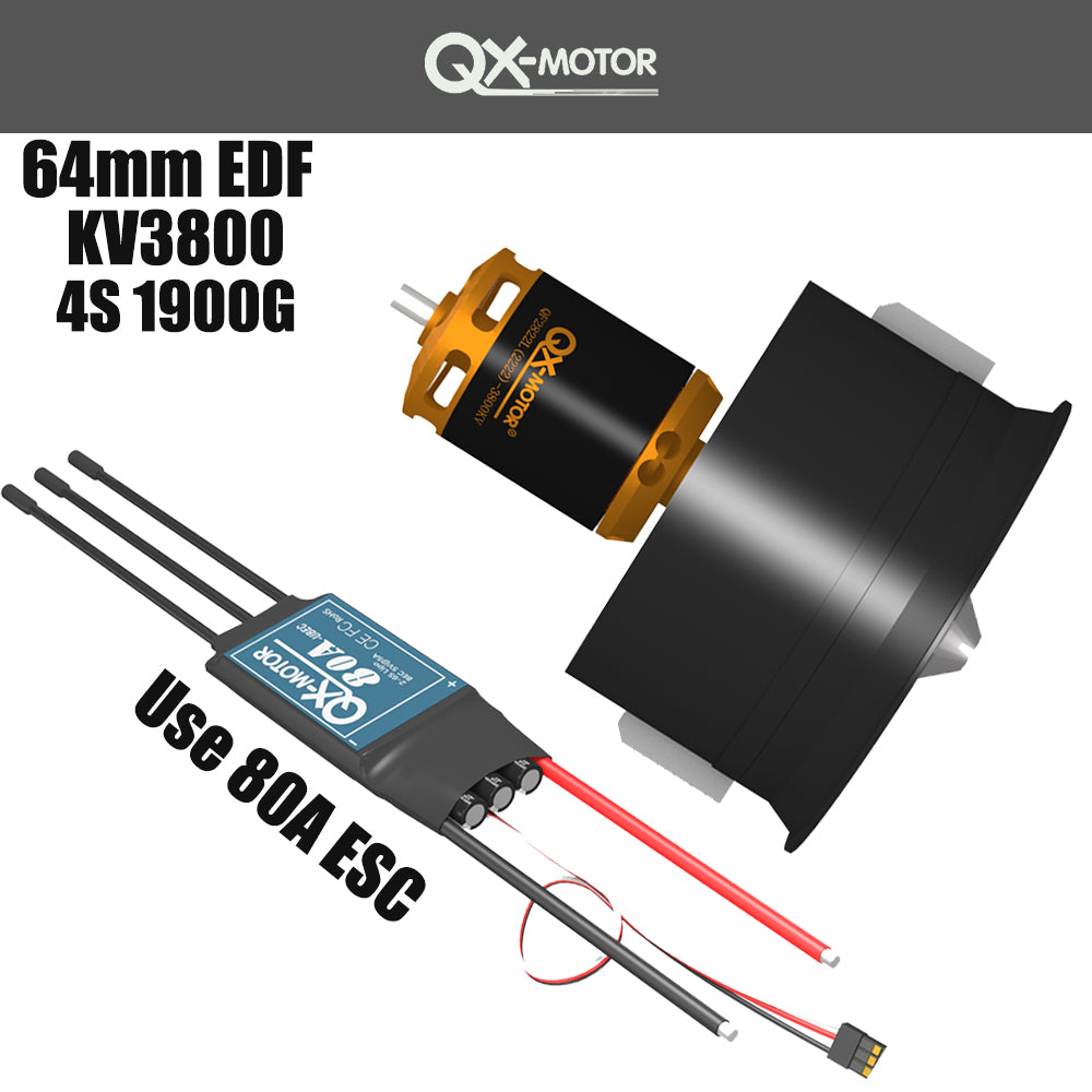 QX-MOTOR 64mm Edf Set12 Bladen Getunnelde wish 60A 80A brushless ESC for FMS Freewing Rc plane