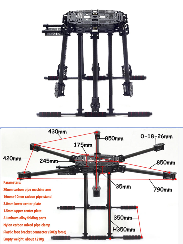 ZD850 Full Carbon Fiber 850mm Hexa-Rotor Frame APM 2.8 Flight Controller GPS QM5010 380KV Motor 1555 Carbon Fiber Propeller  set