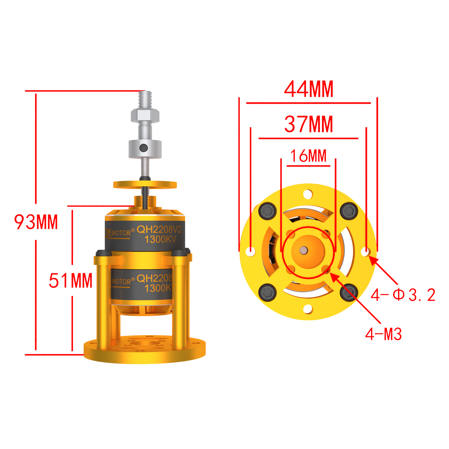 QX-MOTOR QH2208-V2 1300kv coaxial dual propeller brushless motor, paired with 8045 9047 propeller, suitable for toy accessories