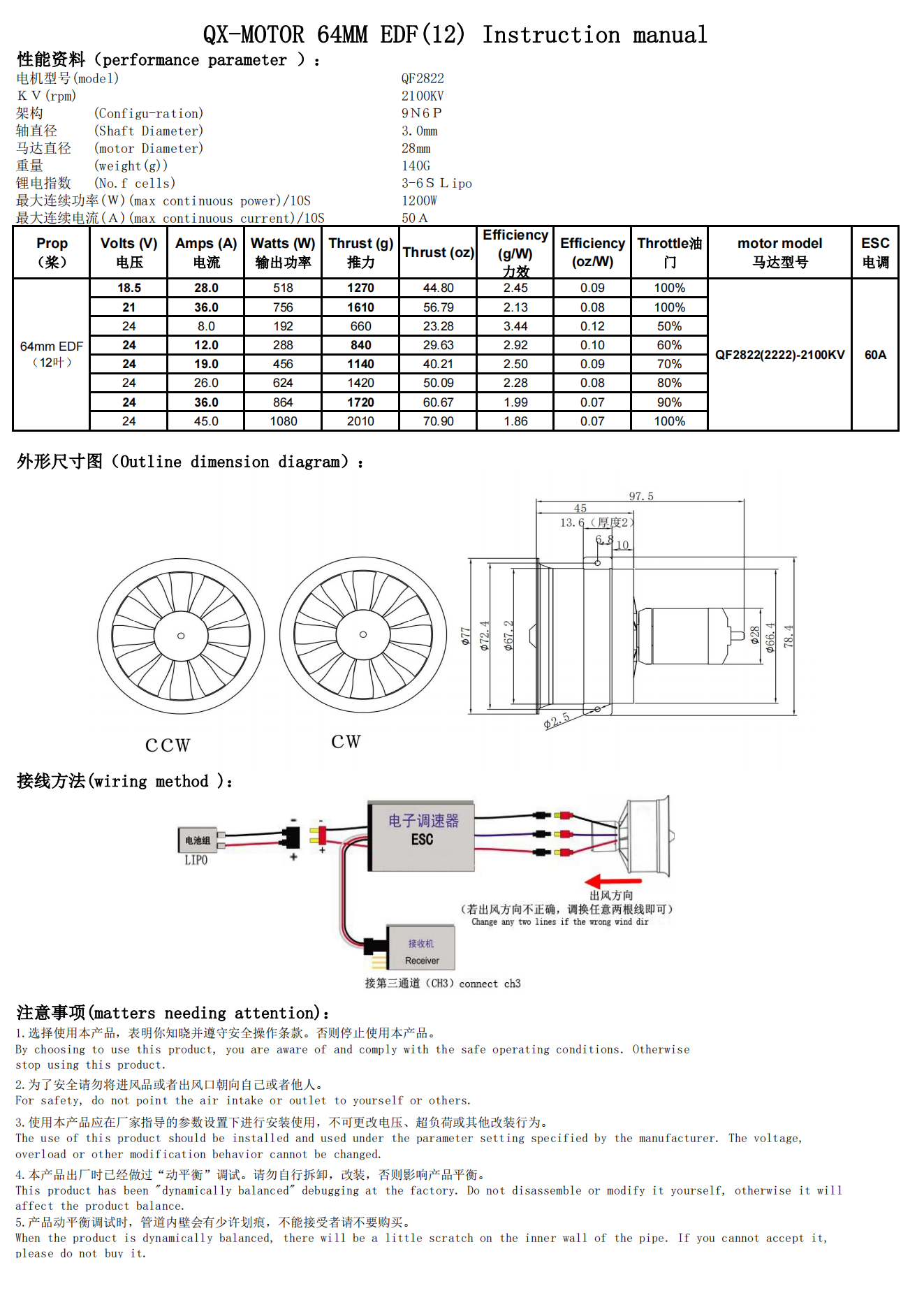 QX-Motor Upgraded version New 64mm EDF 12 Blades Ducted Fan CW CCW with QF2822 Brushless Motor For Remote Control Toy Accessories