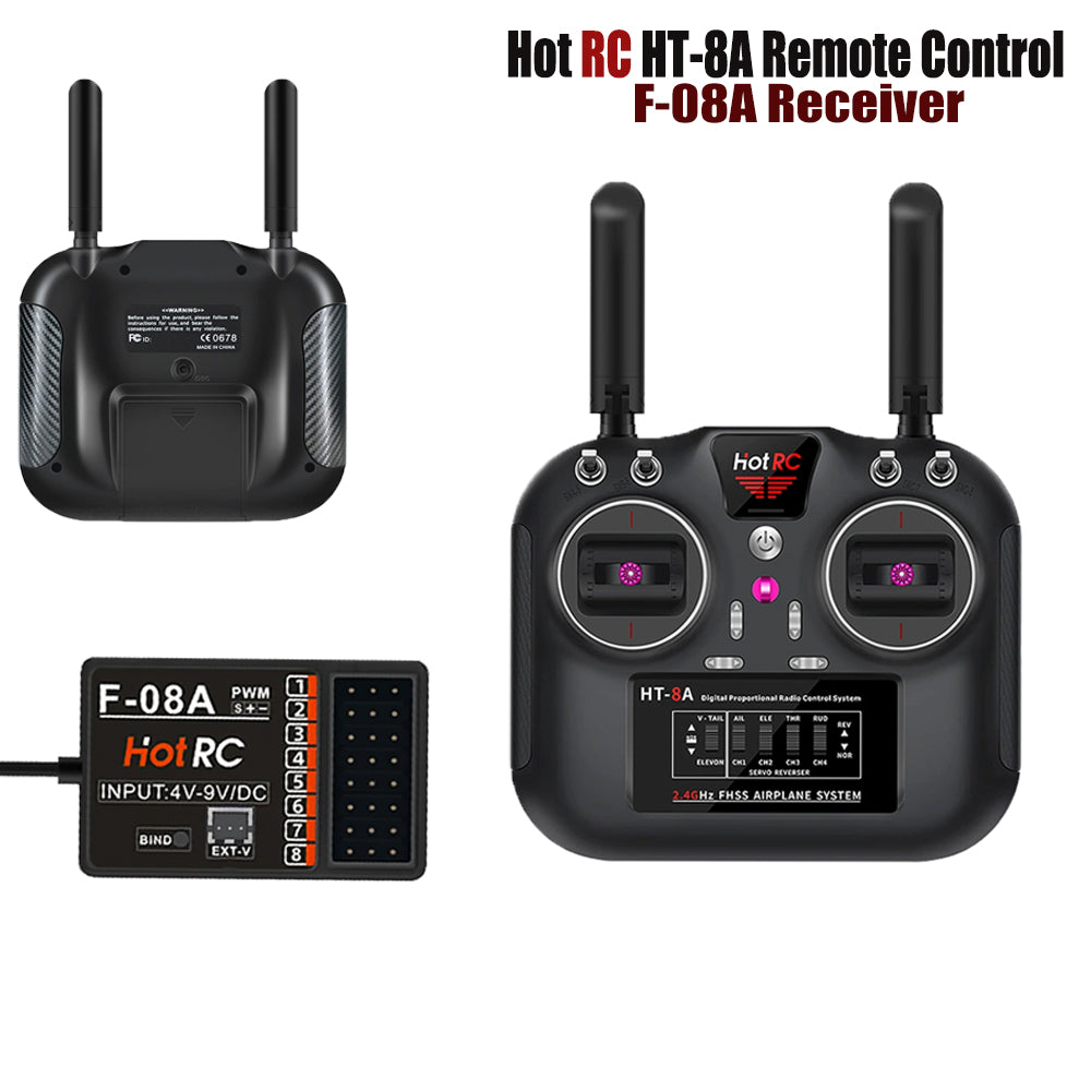 Hotrc HT-8A Transmitter 2.4G 8CH 4.5-9V PWM FHSS Remote Control with F-08A Receiver For RC Aircraft Car Boat