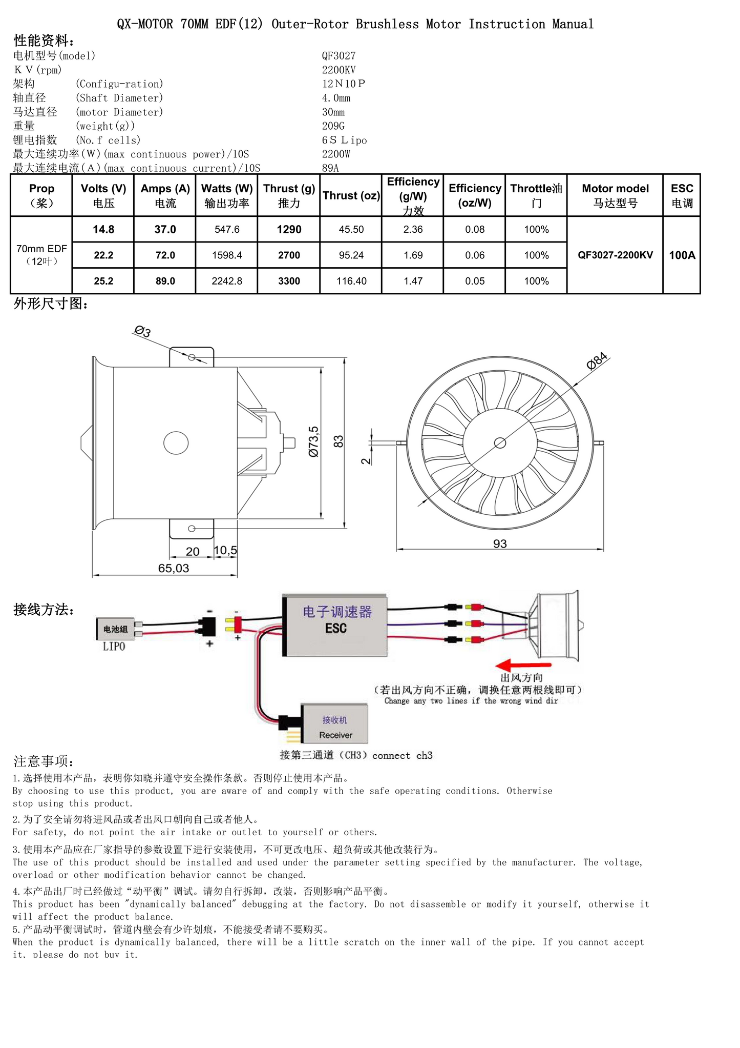 QX-Motor New 12 Blades Fan 70mm EDF  QF3027 2200KV Brushless Motor CW CCW  For Remote Control Toy Accessories