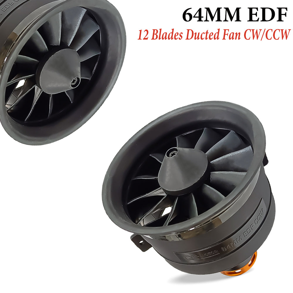 QX-MOTOR new 64mm EDF 12 Blades Ducted Fan CW/CCW with QF2822 2100KV 2300KV 3300KV 4300KV Brushless Motor for Remote control toy