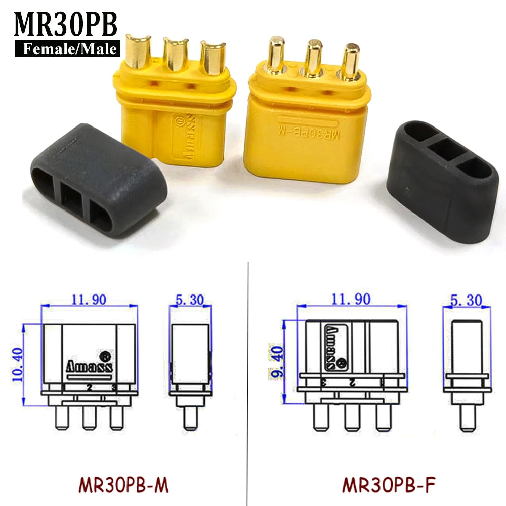 Amass MR30PB 10/20/50pairs Male / Female Connector Plugs with Sheath For RC Lipo Battery Remote Control Toy Accessories