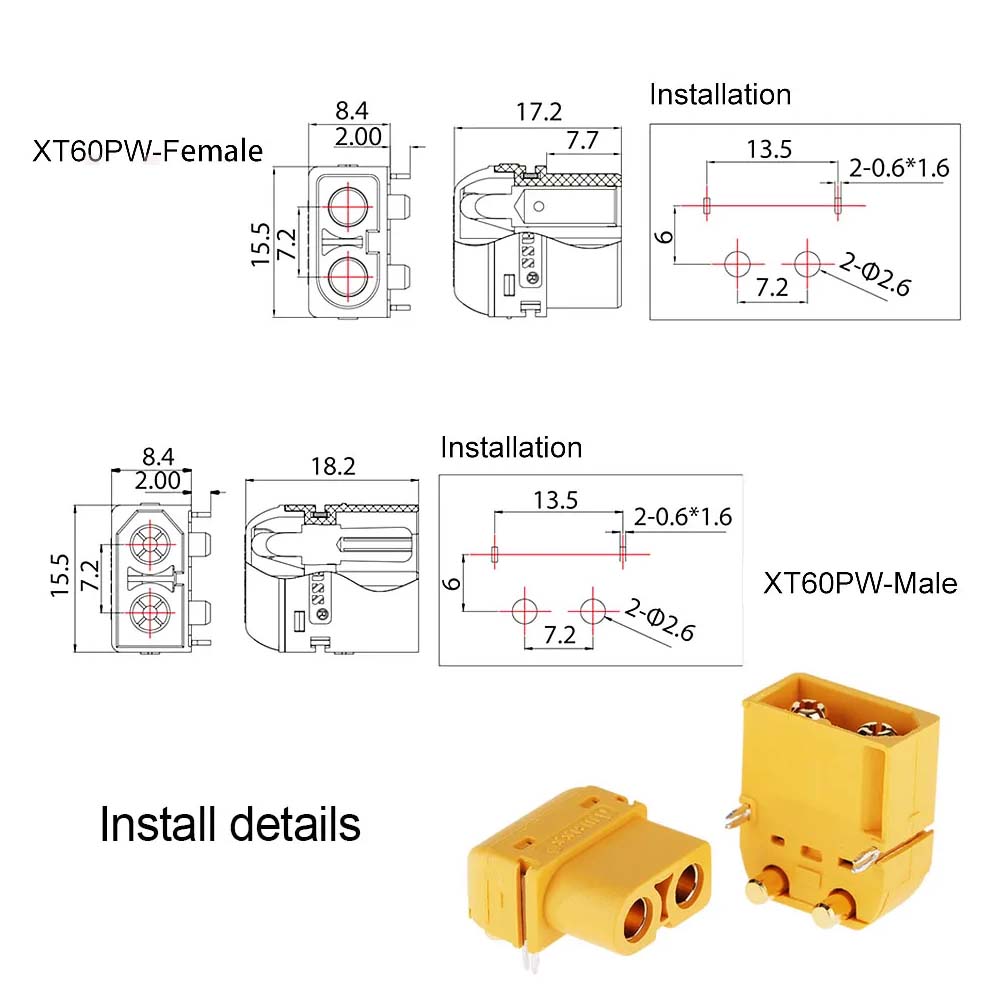 50Pairs Amass XT60PW Male Female Bullet Connector Plugs For RC FPV Lipo Battery RC Quadcopter