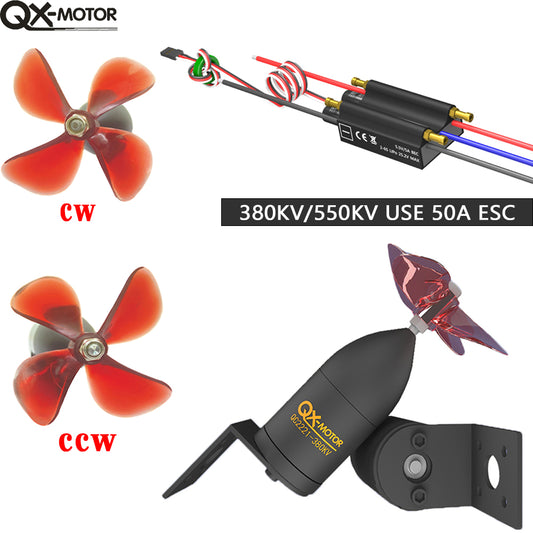  QX-MOTOR QC2221 Waterproof Underwater Propulsor 380/550KV CW CCW Brushless Motor with 50A ESC For RC Fishing Bait Boat Model