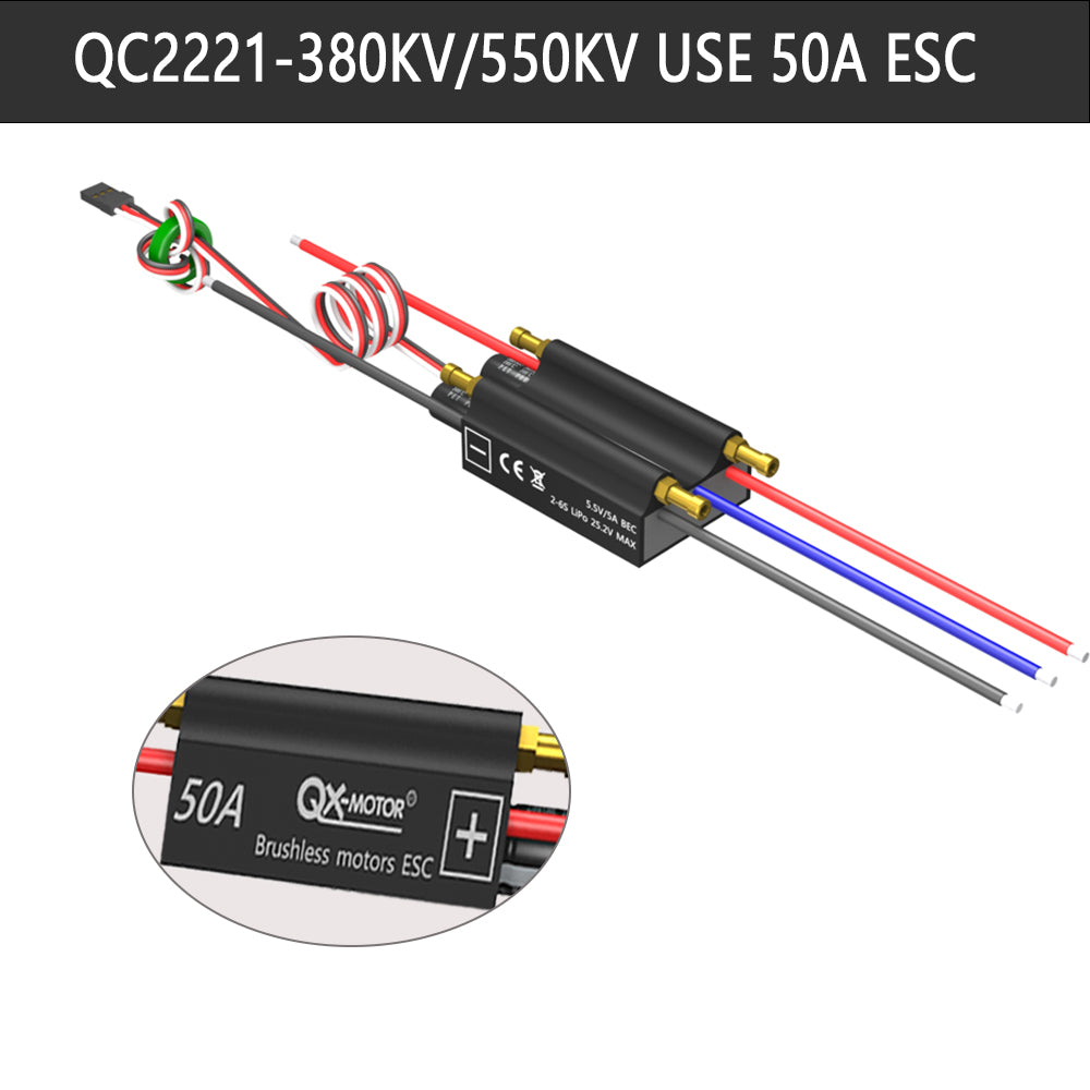  QX-MOTOR QC2221 Waterproof Underwater Propulsor 380/550KV CW CCW Brushless Motor with 50A ESC For RC Fishing Bait Boat Model