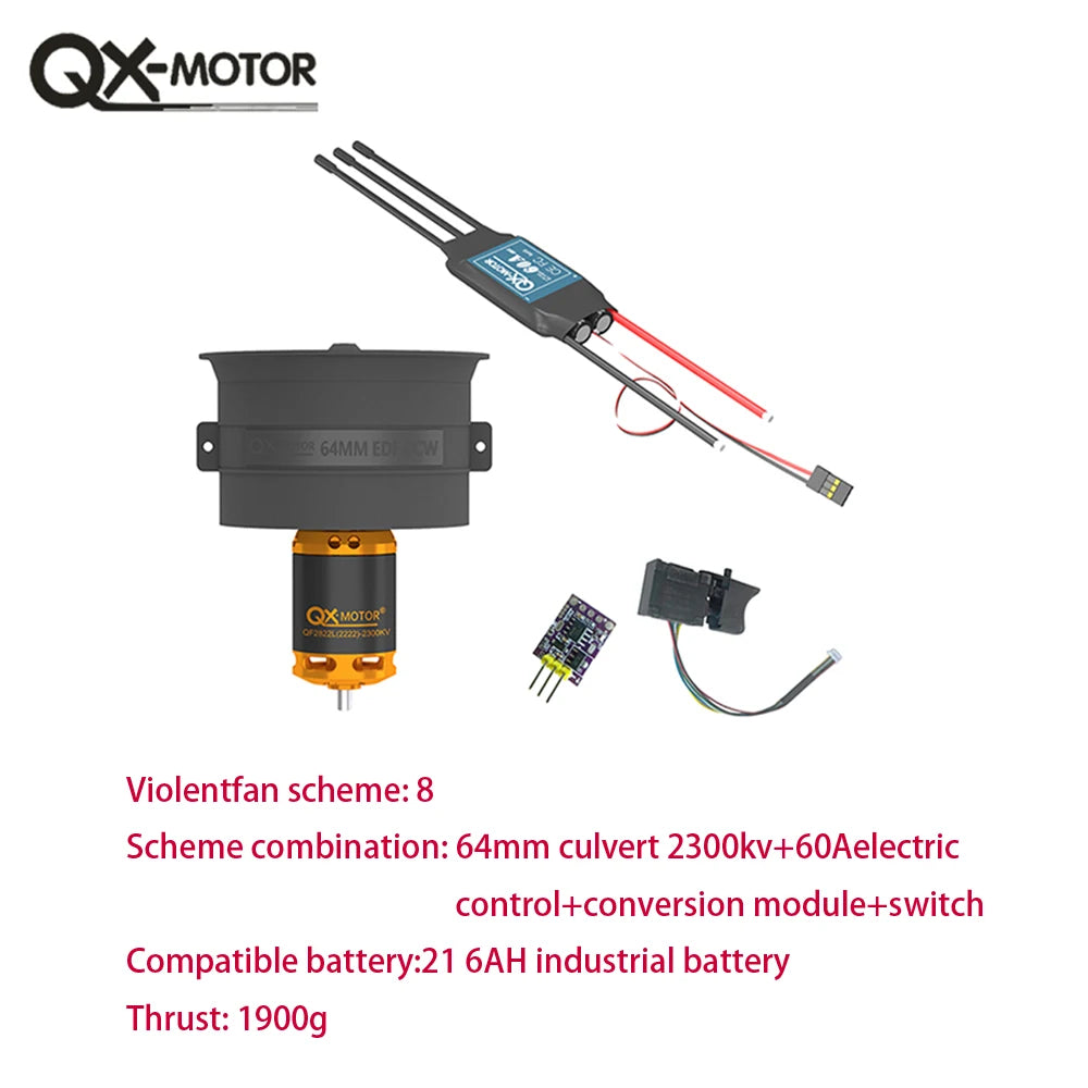 QX-MFLU 50mm 64mm 70mm EDF brushless motor (CW/CCW) assembly parts, equipped with 1KW controller and switch components