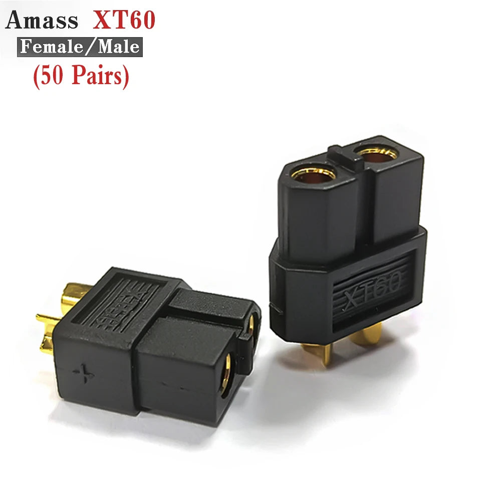 Amass 10/20/50 pair XT60 black brass plated gold bullet connector plug, suitable for remote control toy parts