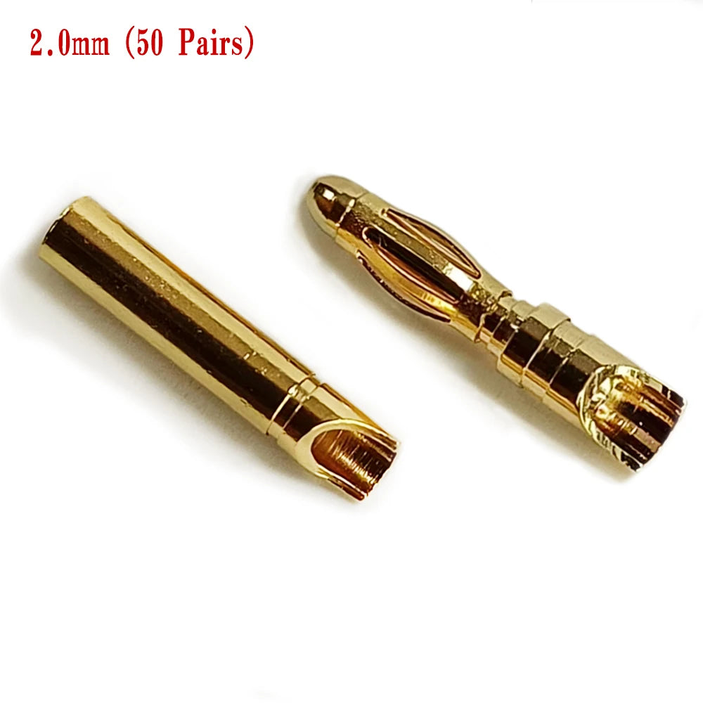 Amass 50/100Pairs 2mm 3.5mm 4mm Gold-Plated Bullet Male Female Banana Plug Connector for DIY RC Lipo Battery ESC Plug